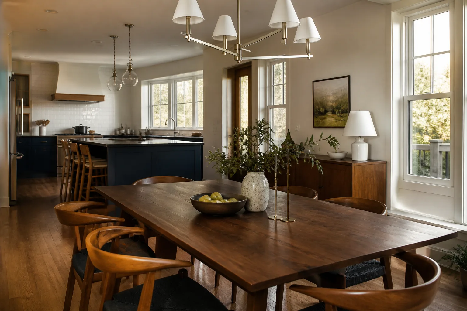 An open kitchen and dining area after a remodel